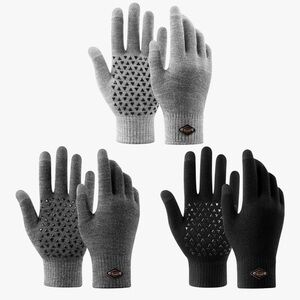 🆕 3 Pairs Winter Gloves for Men Touch Screen Anti-Slip Gloves with Thermal